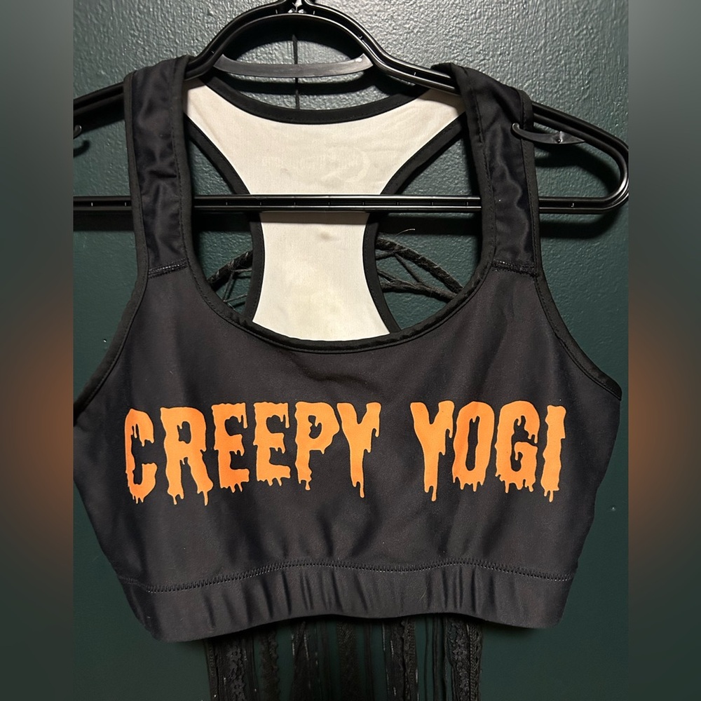 Black and Orange Creepy Yogi Sports Bra